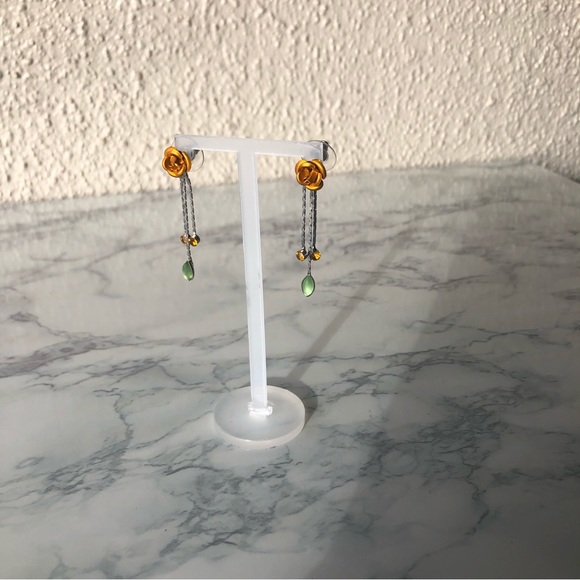 Rose dangle Earrings with 3 gem colored stones orange green yellow - Picture 2 of 2